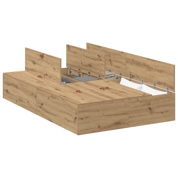 vidaXL Cama con almacenamiento Roble artesanal 120 x 190 cm