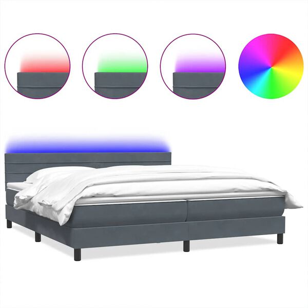 vidaXL Cama box spring con colch&oacute;n y LED terciopelo gris oscuro 200x210 cm