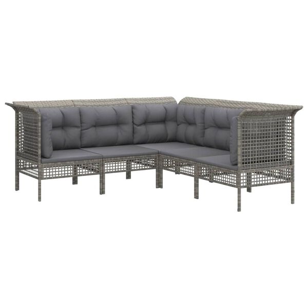 vidaXL Set de muebles de jardín 5 pzas y cojines ratán sintético gris