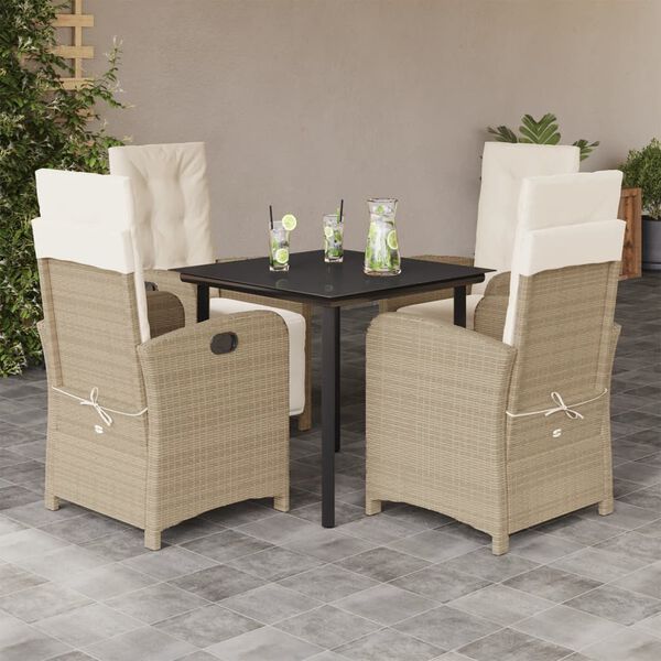 vidaXL Set comedor de jard&iacute;n 5 pzas con cojines rat&aacute;n sint&eacute;tico beige