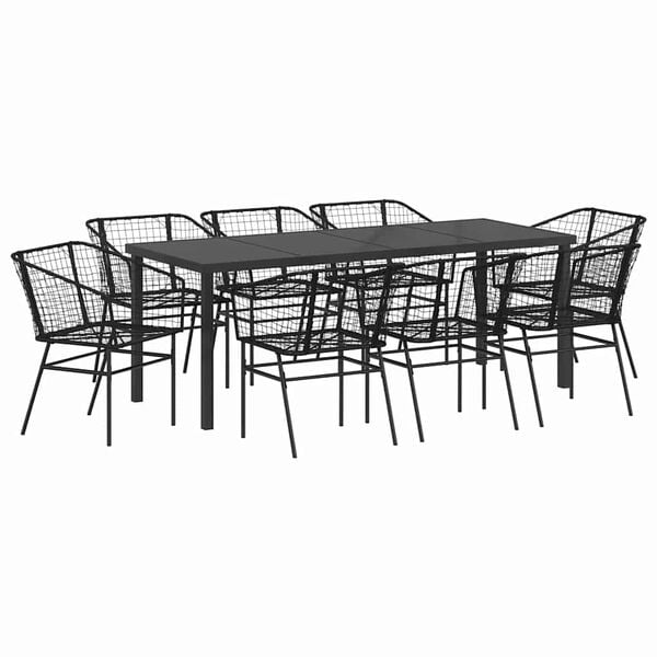 vidaXL Conjunto de Comedor de Jard&iacute;n 9 pcs Negro rat&aacute;n sint&eacute;tico