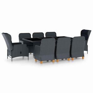 vidaXL Set comedor jard&iacute;n 9 piezas cojines rat&aacute;n sint&eacute;tico gris oscuro