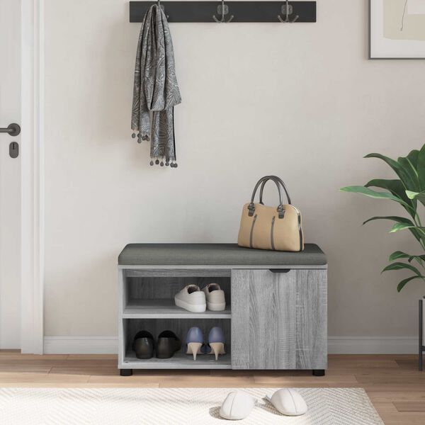 vidaXL Banco de entrada con coj&iacute;n Gris Sonoma 80 x 38 x 46 cm