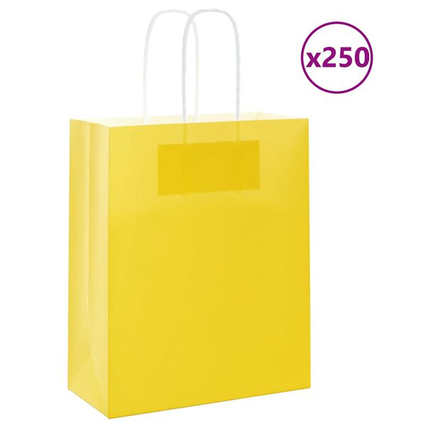 vidaXL Bolsas de papel con asas 250 uds amarillas 18x8x22 cm