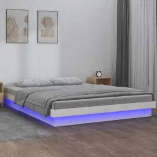 vidaXL Estructura cama LED sin colch&oacute;n madera maciza blanco 160x200 cm