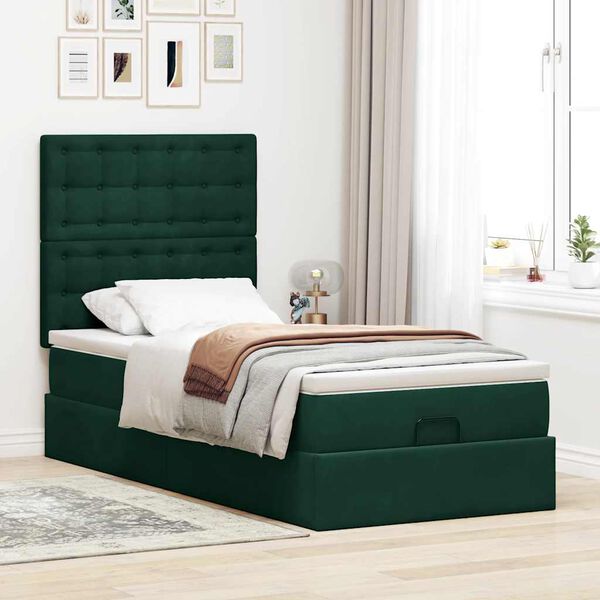 vidaXL Estructura de cama otomana colchones terciopelo verde oscuro