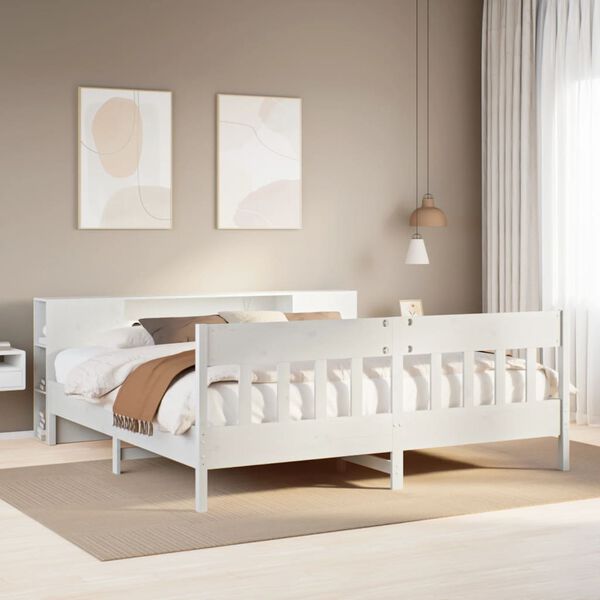 vidaXL Cama con estantería sin colchón madera maciza blanca 200x200 cm