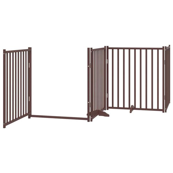 vidaXL Puerta de perros plegable 4 paneles madera abeto marr&oacute;n 320 cm