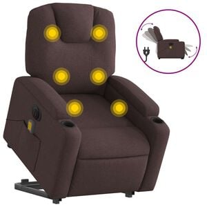 vidaXL Sill&oacute;n masaje el&eacute;ctrico reclinable elevable tela marr&oacute;n oscuro