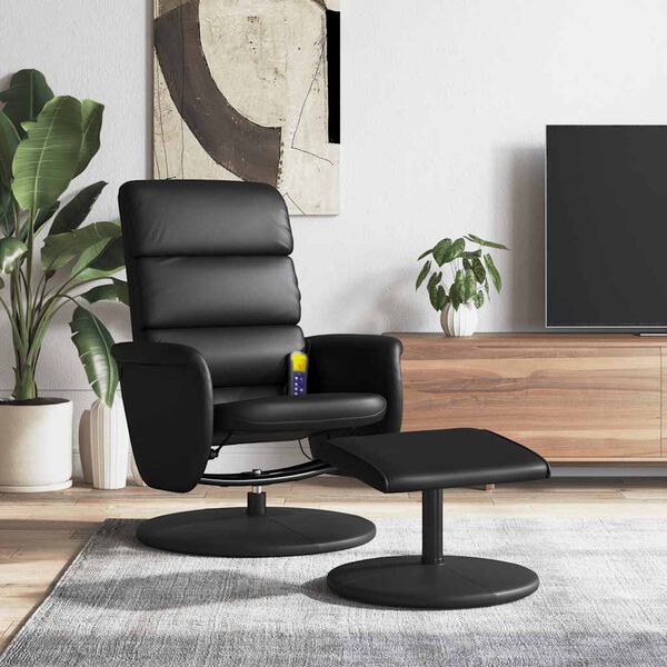 vidaXL Sill&oacute;n reclinable masaje con reposapi&eacute;s cuero sint&eacute;tico negro