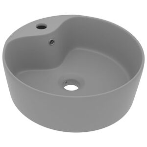 vidaXL Lavabo lujoso con rebosadero cer&aacute;mica gris claro mate 36x13 cm