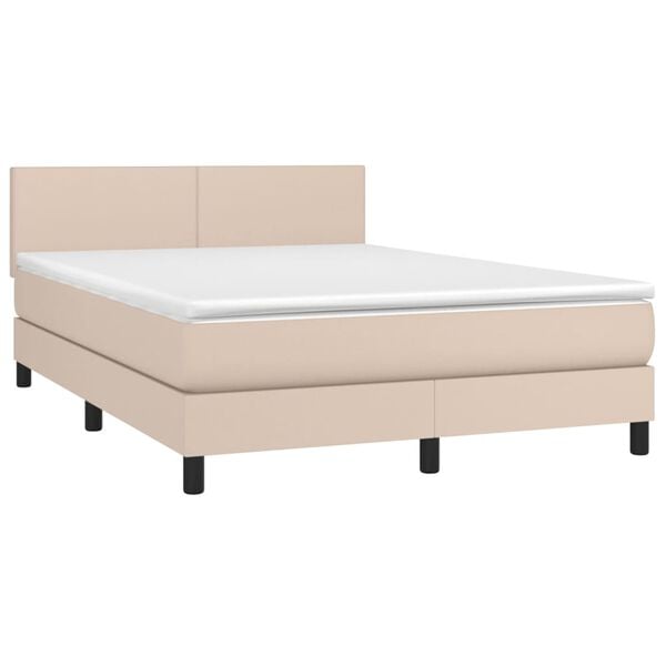 vidaXL Cama box spring con colchón cuero sintético capuchino 140x190cm
