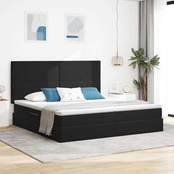 vidaXL Cama con almacenamiento y colch&oacute;n Negro 200 x 200 cm Terciopelo