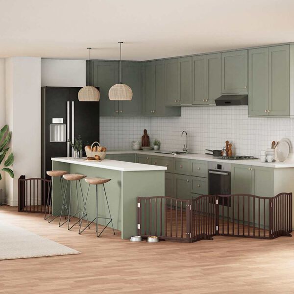 vidaXL Puerta de perros plegable 6 paneles madera &aacute;lamo marr&oacute;n 480 cm