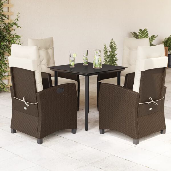 vidaXL Set comedor de jard&iacute;n 5 piezas y cojines rat&aacute;n sint&eacute;tico marr&oacute;n