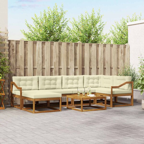 vidaXL Conjunto de sof&aacute;s de exterior con coj&iacute;n 7 pcs Natural y Crema
