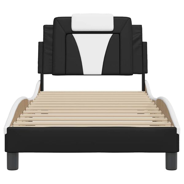 vidaXL Estructura de cama Viana sin colch&oacute;n cuero sint&eacute;tico negro blanco 90x200 cm