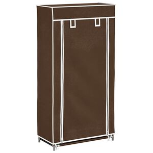 vidaXL Zapatero de tela con cubierta, marr&oacute;n, 58 x 28 x 106 cm
