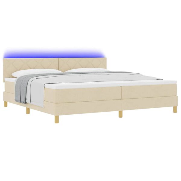 vidaXL Cama Box Spring LED con colch&oacute;n con LED Crema 200 x 200 cm tela