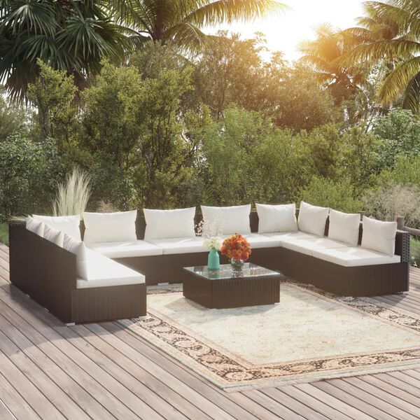 vidaXL Set muebles de jard&iacute;n 10 pzas y cojines rat&aacute;n sint&eacute;tico negro