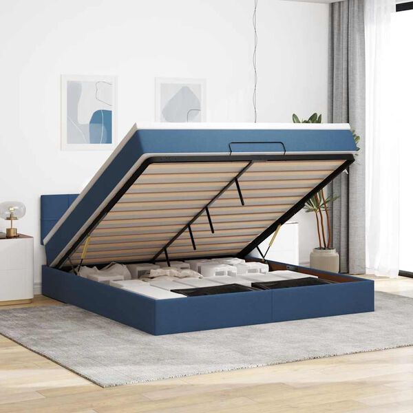 vidaXL Estructura de cama otomana con colch&oacute;n tela azul 160x200 cm