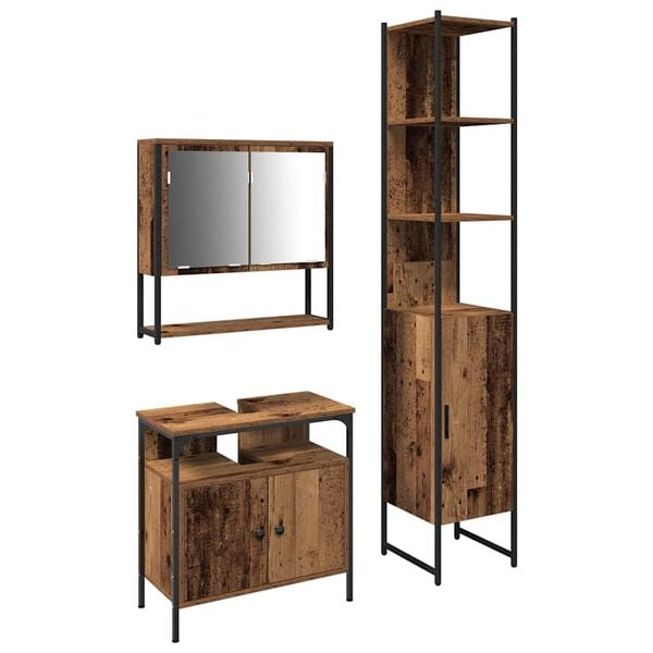 vidaXL Juego de muebles de ba&ntilde;o con estante 3 pcs Madera Vieja