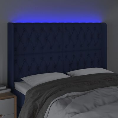 vidaXL Cabecero con LED de tela azul 163x16x118/128 cm