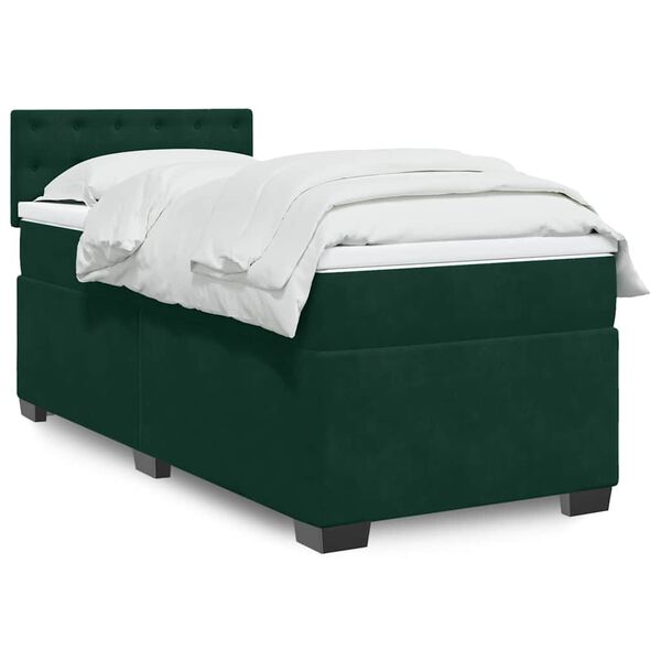 vidaXL Cama box spring con colch&oacute;n terciopelo verde oscuro 100x200 cm