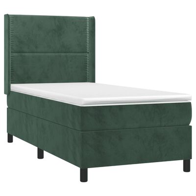 vidaXL Cama box spring colchón y LED terciopelo verde oscuro 100x200cm