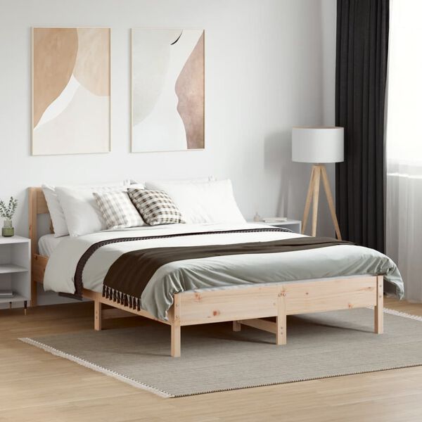 vidaXL Estructura de cama sin colch&oacute;n madera maciza de pino 135x190 cm