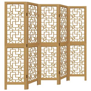 vidaXL Biombo separador de 5 paneles madera maciza paulownia marr&oacute;n