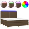 vidaXL Cama box spring colch&oacute;n luces LED tela marr&oacute;n oscuro 180x200cm