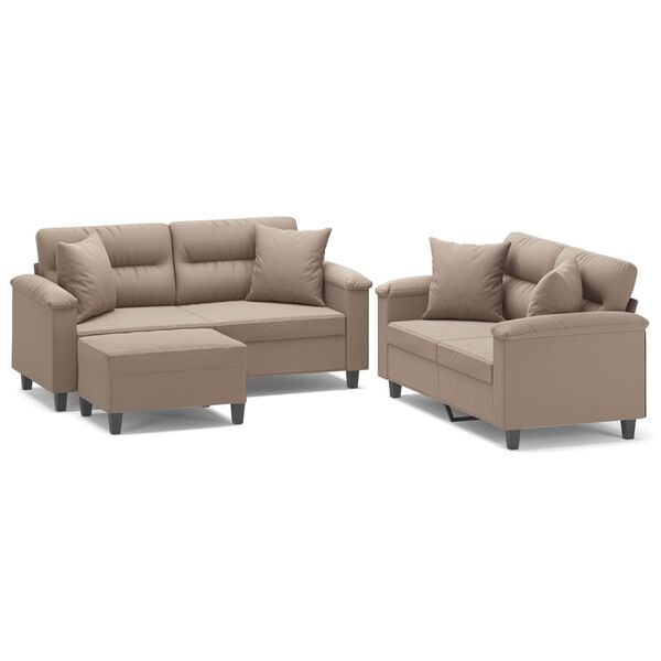 vidaXL Juego de sof&aacute;s con cojines 3 piezas tela microfibra gris taupe