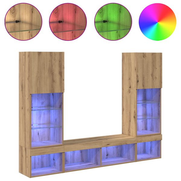 vidaXL Unidades de TV de Pared con LED con LED 5 pcs Roble artesanal