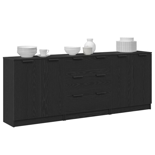 vidaXL Aparador con caj&oacute;n 3 pcs Roble Negro 180 x 30 x 70 cm