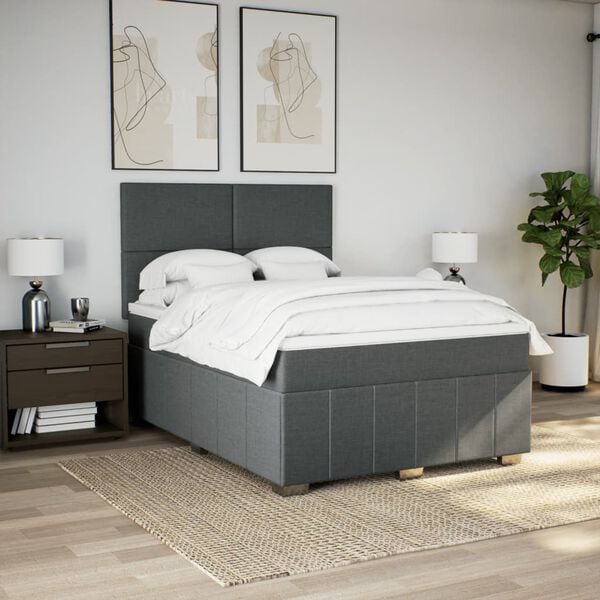 vidaXL Cama box spring con colch&oacute;n tela gris oscuro 140x200 cm