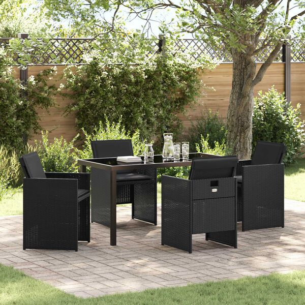 vidaXL Conjunto de Comedor de Jard&iacute;n 5 pcs Negro rat&aacute;n sint&eacute;tico