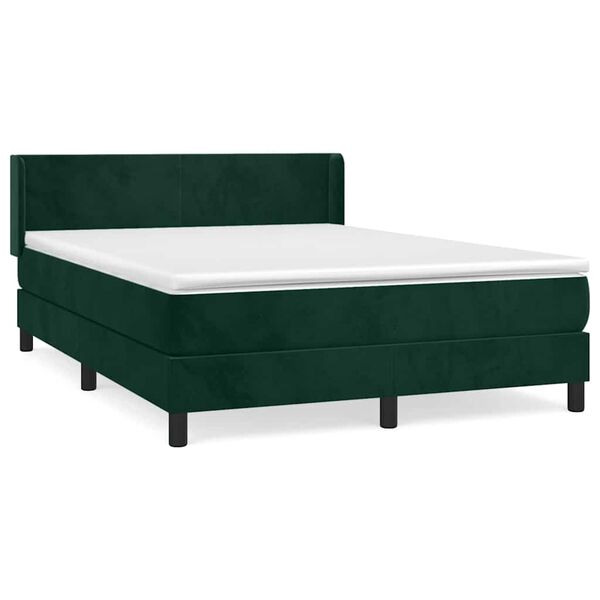 vidaXL Cama box spring con colch&oacute;n terciopelo verde oscuro 140x190 cm