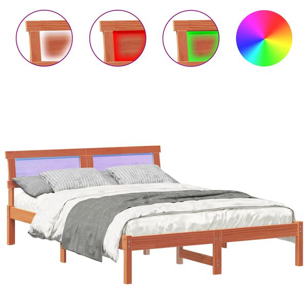 vidaXL Estructura de cama con cabecera Marr&oacute;n cera 135 x 190 cm
