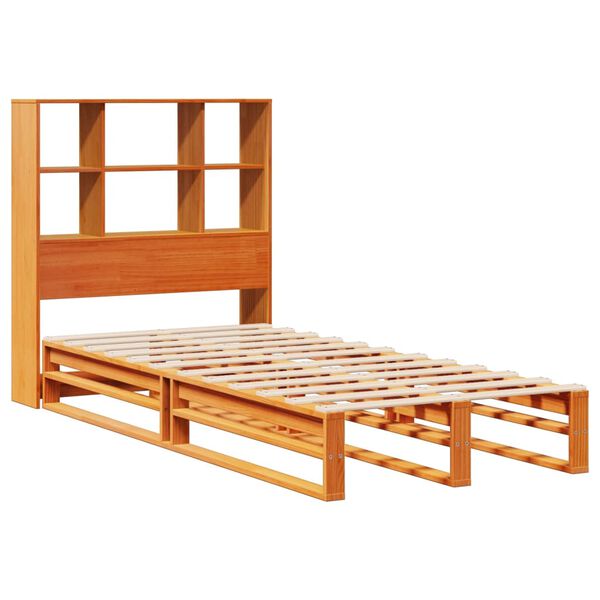 vidaXL Cama con estanter&iacute;a sin colch&oacute;n madera maciza marr&oacute;n 100x200 cm