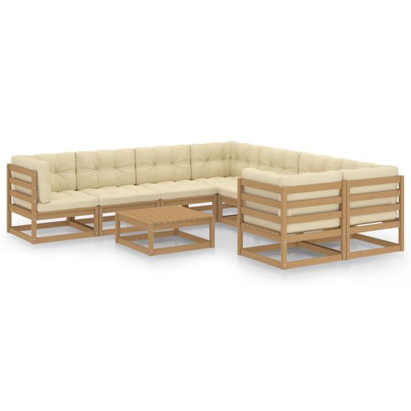 vidaXL Set de muebles de jard&iacute;n 9 pzs cojines madera pino marr&oacute;n miel