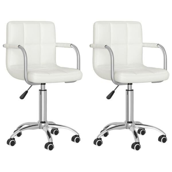 vidaXL Sillas de comedor giratorias 2 unidades cuero sint&eacute;tico blanco