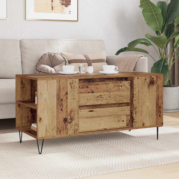 vidaXL Mesa de Caf&eacute; con caj&oacute;n Madera envejecida 102 x 44,5 x 50 cm