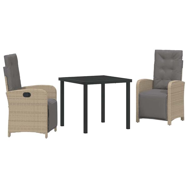 vidaXL Conjunto de Comedor de Jard&iacute;n 3 pcs Beige rat&aacute;n sint&eacute;tico