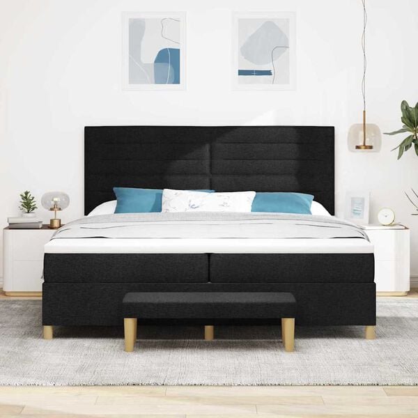 vidaXL Cama tipo Box Spring con colch&oacute;n Negro 200 x 200 cm tela