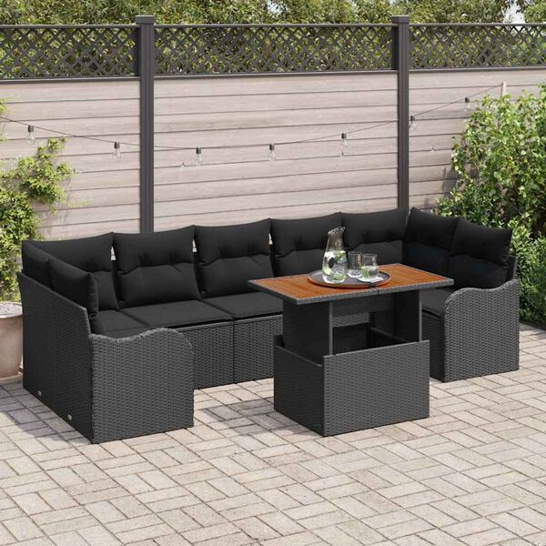 vidaXL Conjunto de sof&aacute;s de jard&iacute;n 8 pcs Negro rat&aacute;n sint&eacute;tico