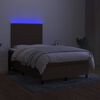 vidaXL Cama box spring con colch&oacute;n y LED tela marr&oacute;n oscuro 120x190 cm