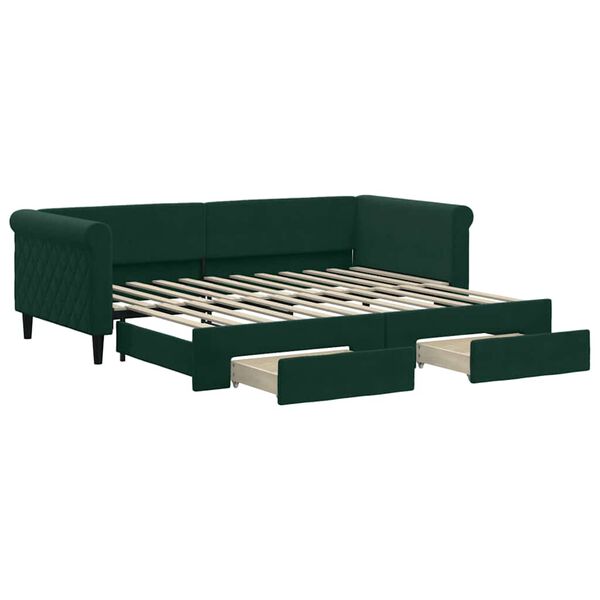 vidaXL Sof&aacute; cama nido con cajones terciopelo verde oscuro 90x200 cm