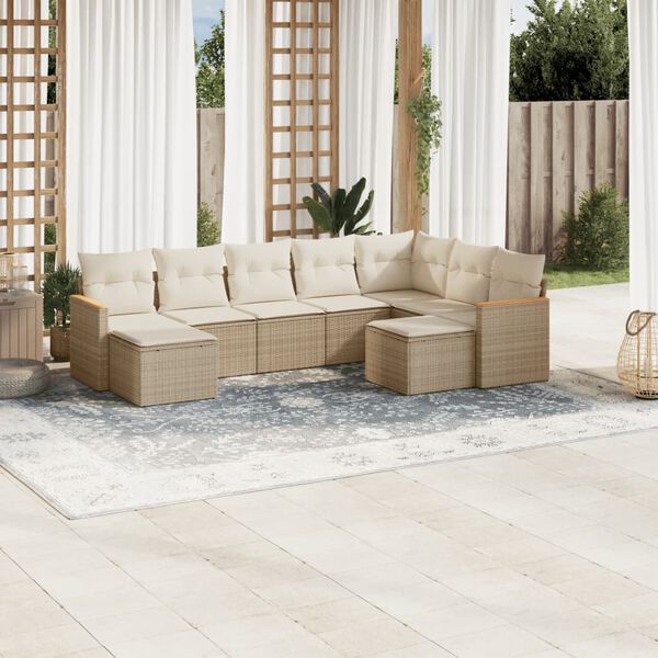 vidaXL Set de sof&aacute;s de jard&iacute;n 9 pzas con cojines rat&aacute;n sint&eacute;tico beige