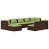 vidaXL Set muebles de jard&iacute;n 9 piezas y cojines rat&aacute;n sint&eacute;tico marr&oacute;n